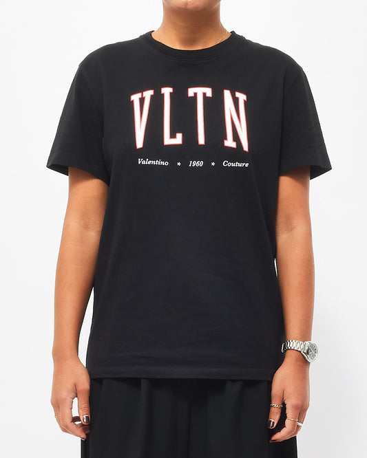 Valentino Black W/ Red 
White Logo Cotton T Shirt - XS