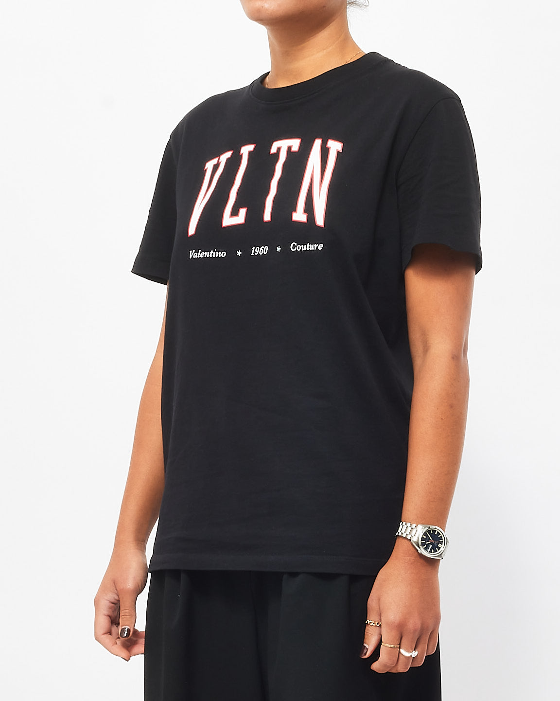 Valentino Black W/ Red 
White Logo Cotton T Shirt - XS