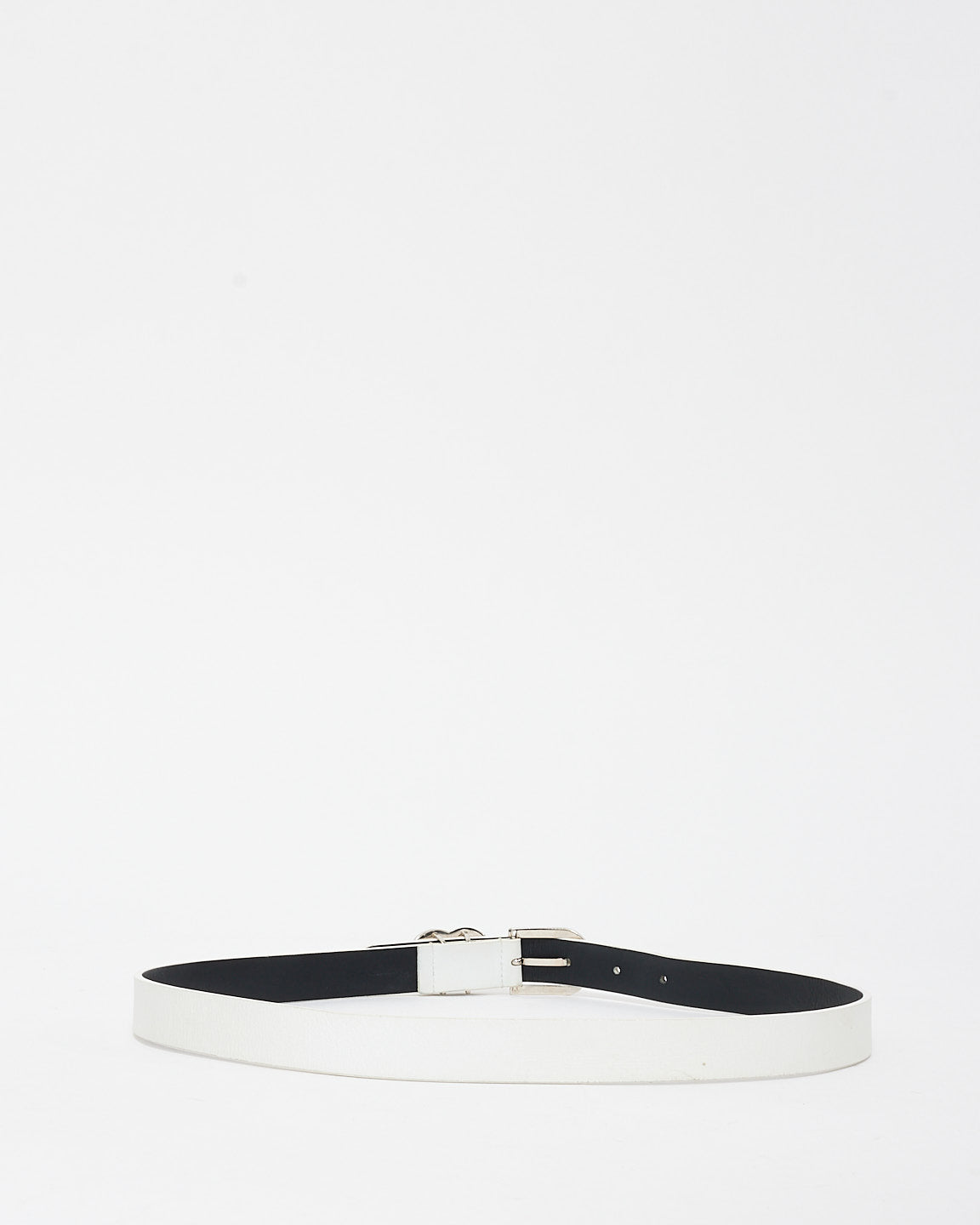 Chanel White Leather 
Crystal Logo Belt - 75/30