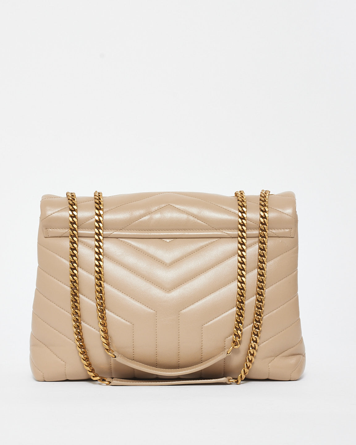 Saint Laurent Beige Chevron Leather Medium Loulou Shoulder Bag GHW