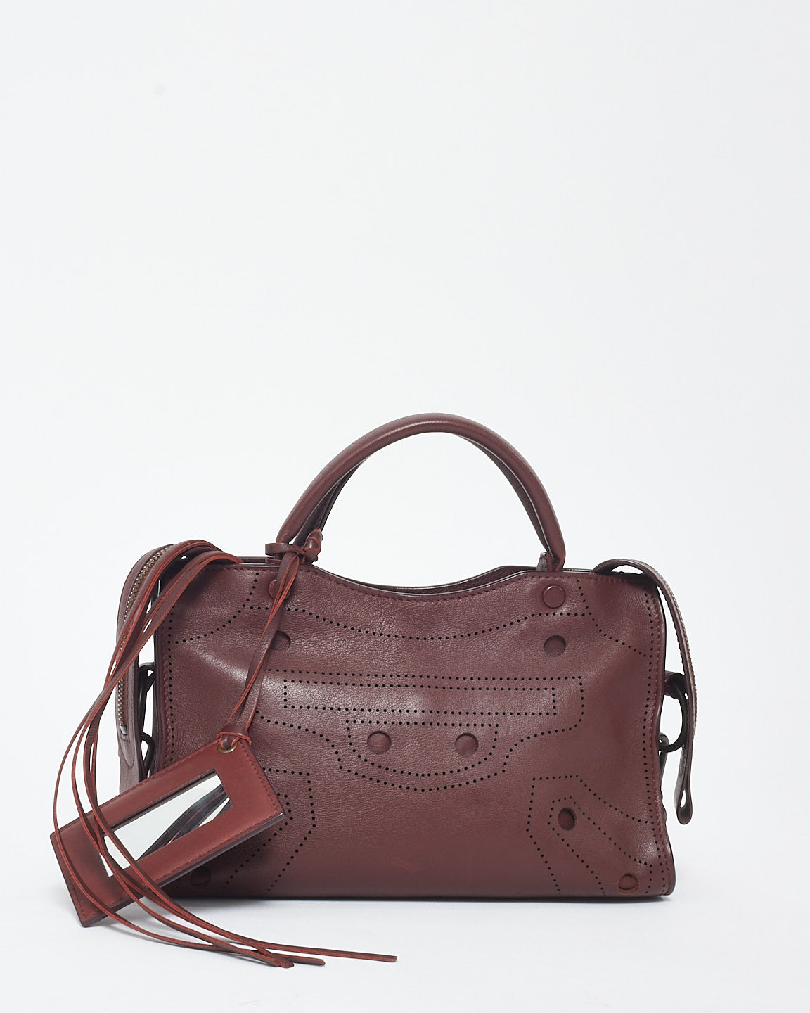 Balenciaga Burgundy Leather Blackout Mini City Bag