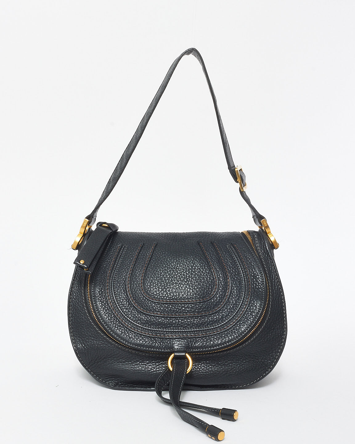 Chloé Black Leather Small Marcie Saddle Shoulder Bag