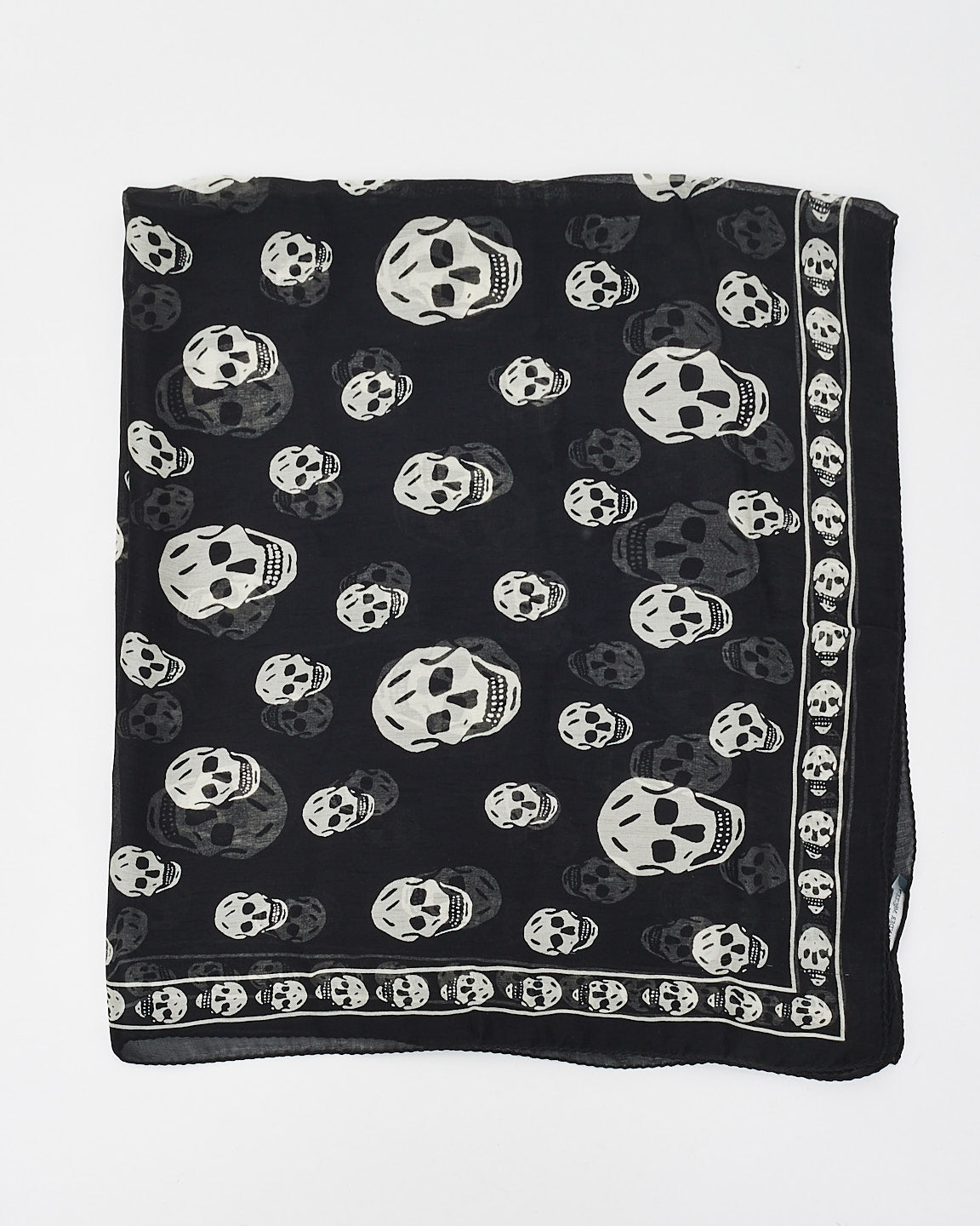 Alexander McQueen Black 
White Skull Chiffon Scarf