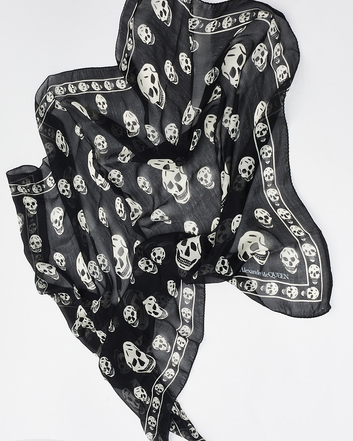 Alexander McQueen Black 
White Skull Chiffon Scarf