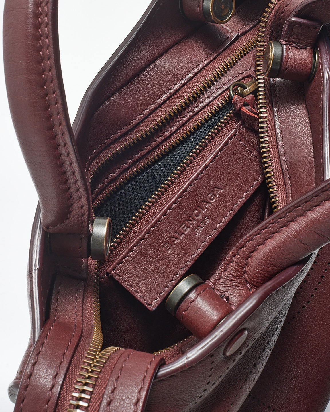 Balenciaga Burgundy Leather Blackout Mini City Bag