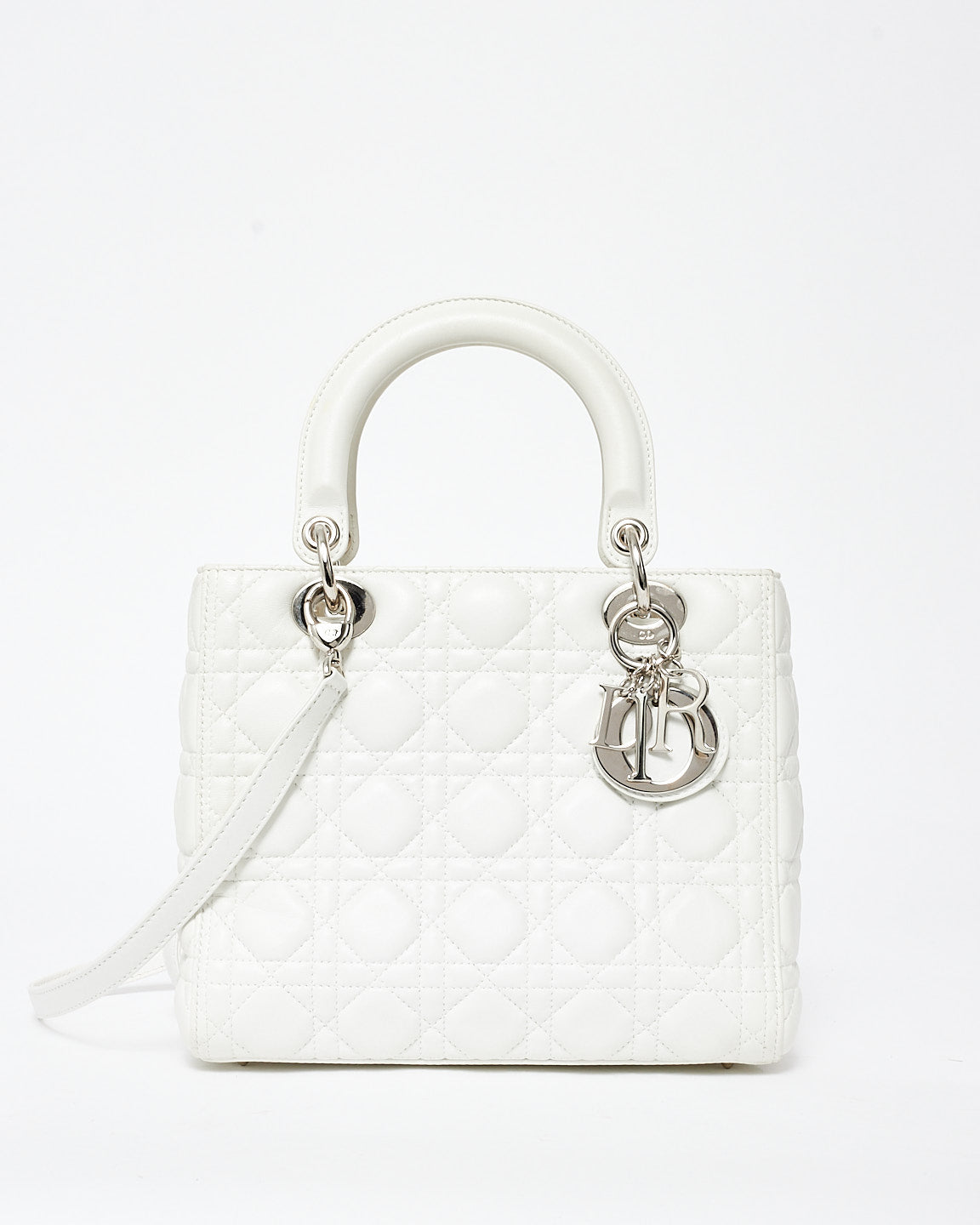 Dior White Cannage Lambskin Leather Medium Lady Dior