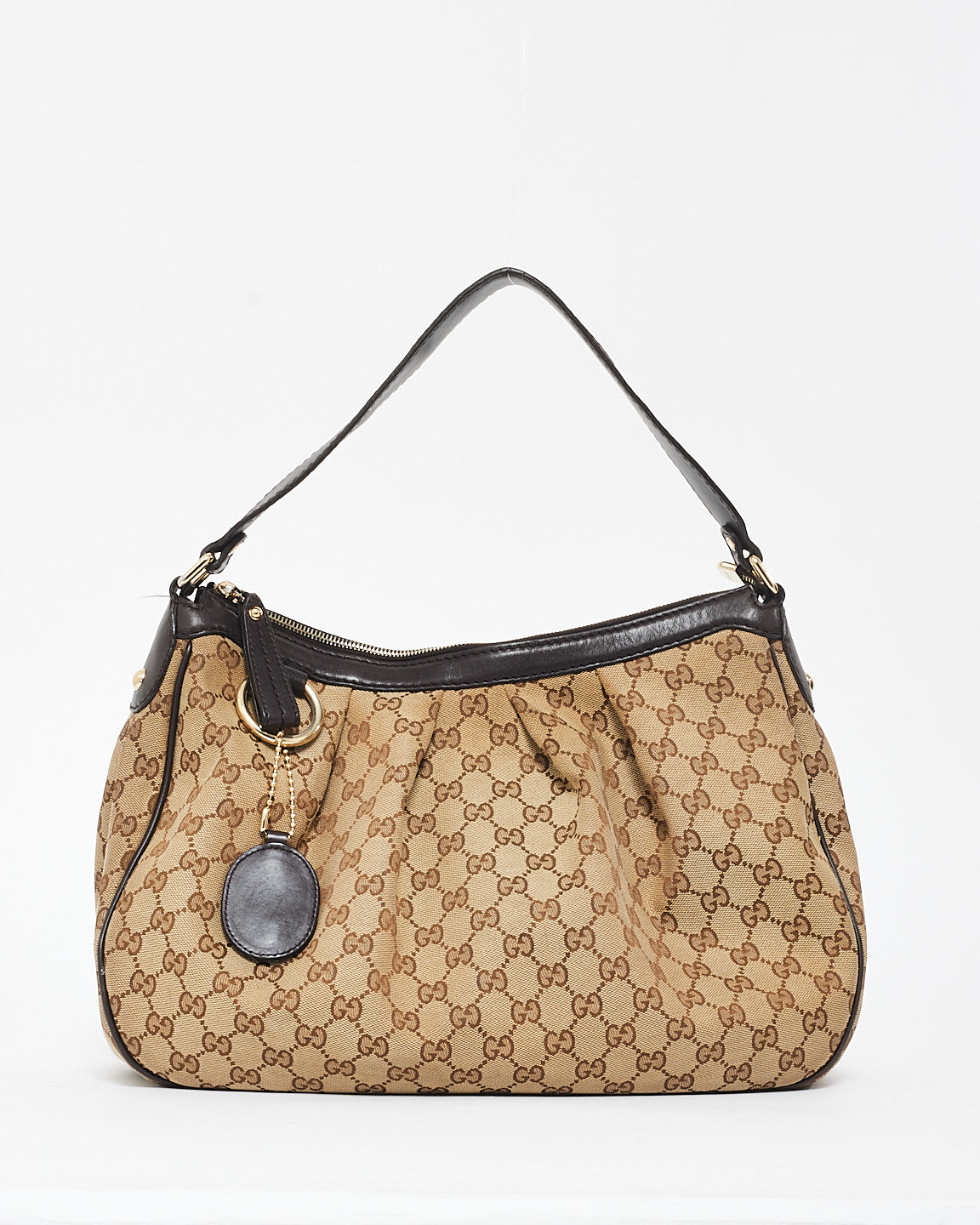 Gucci Brown 
Beige GG Monogram Canvas Sukey Shoulder Bag