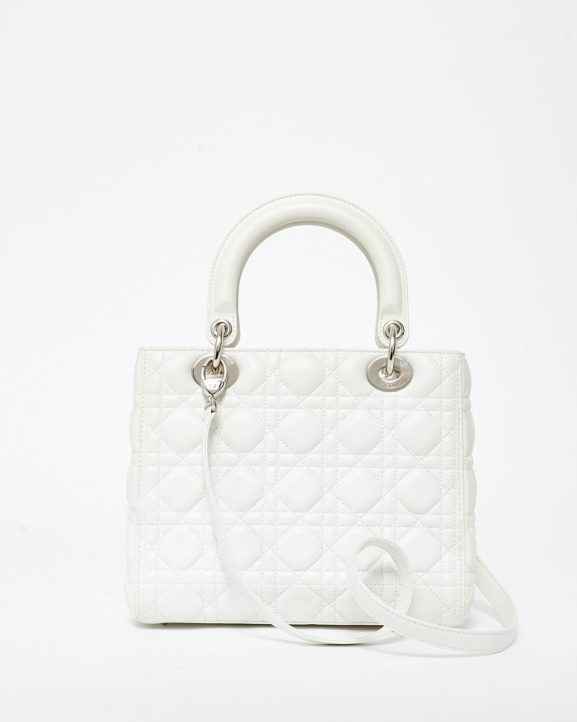 Dior White Cannage Lambskin Leather Medium Lady Dior