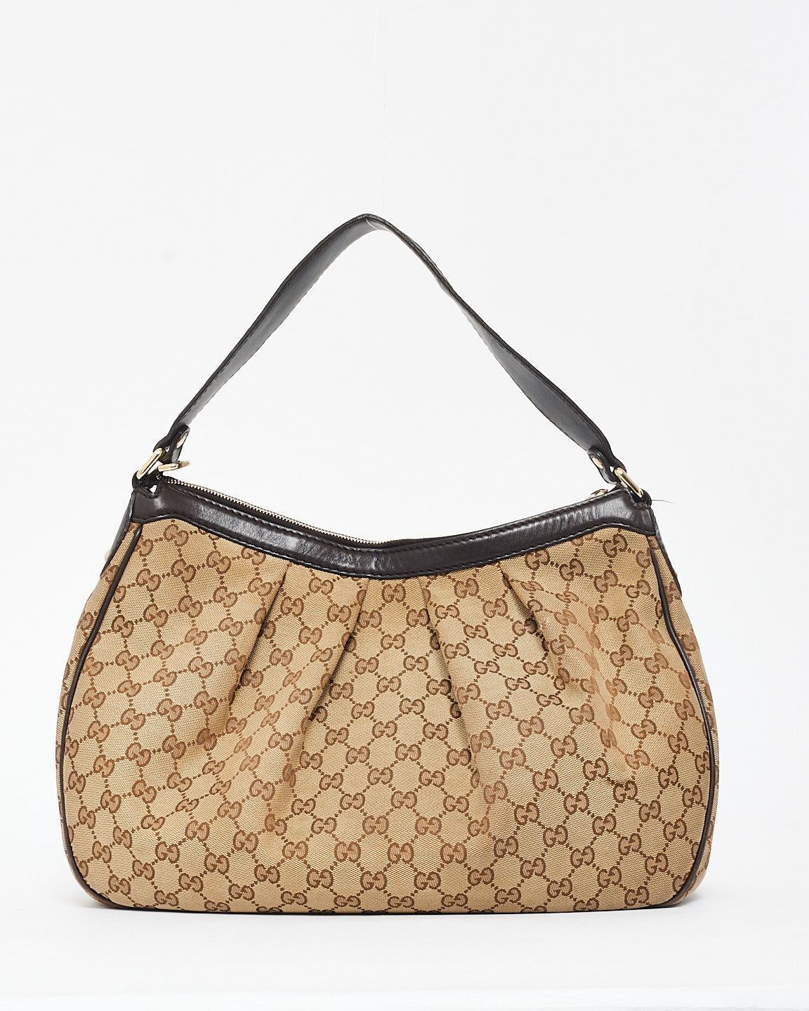 Gucci Brown 
Beige GG Monogram Canvas Sukey Shoulder Bag