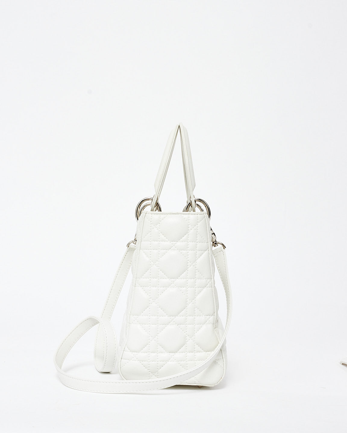 Dior White Cannage Lambskin Leather Medium Lady Dior