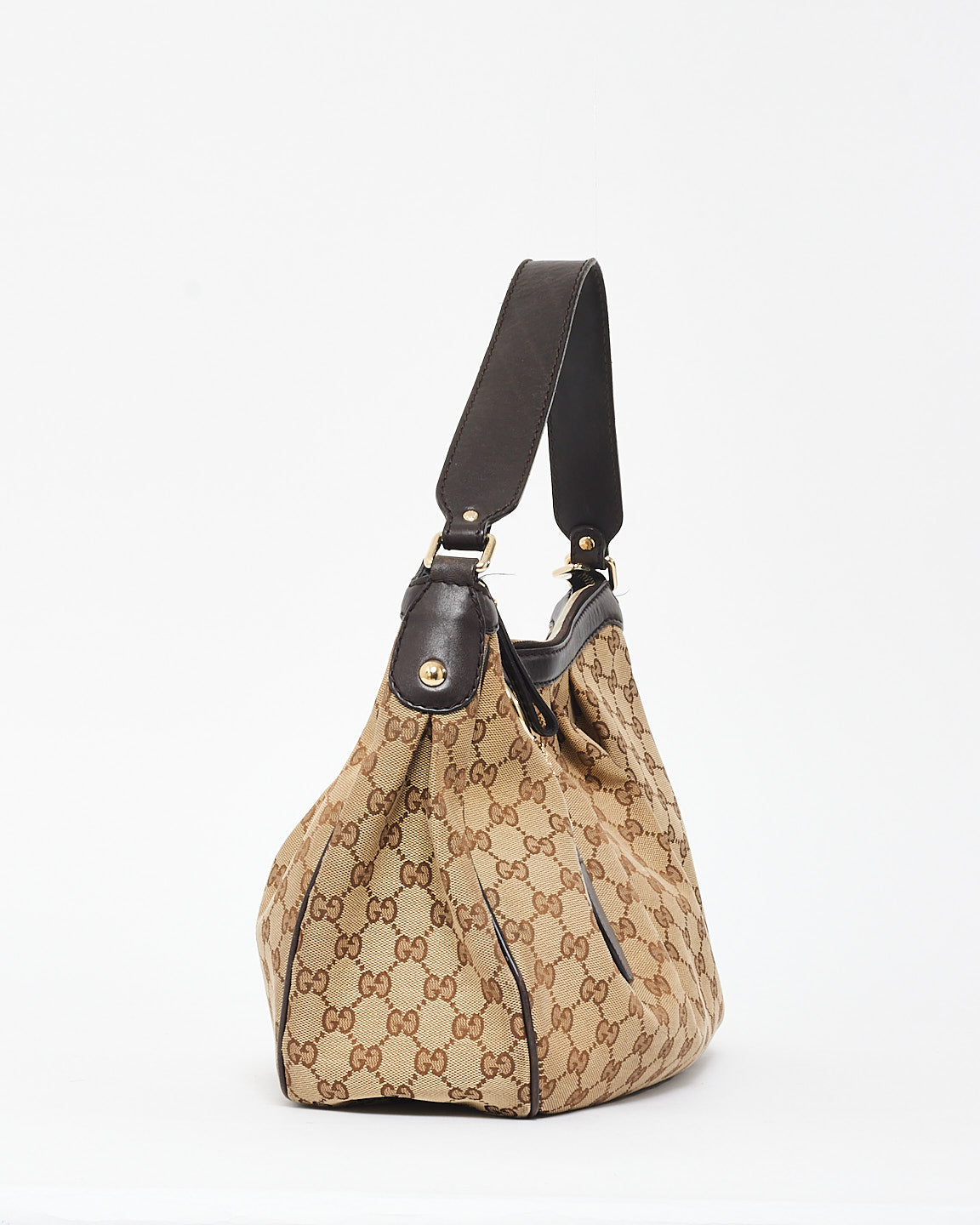 Gucci Brown 
Beige GG Monogram Canvas Sukey Shoulder Bag