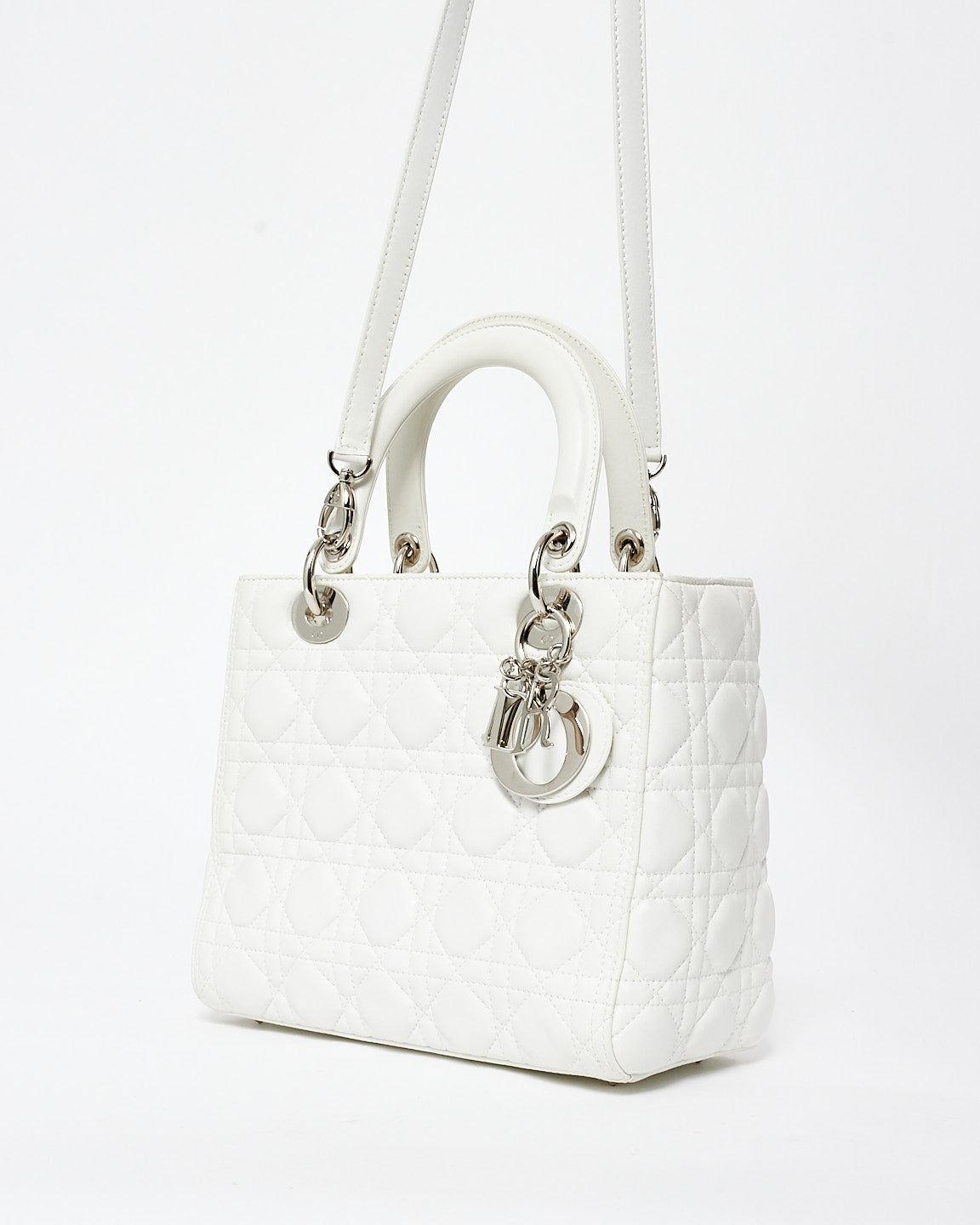 Dior White Cannage Lambskin Leather Medium Lady Dior