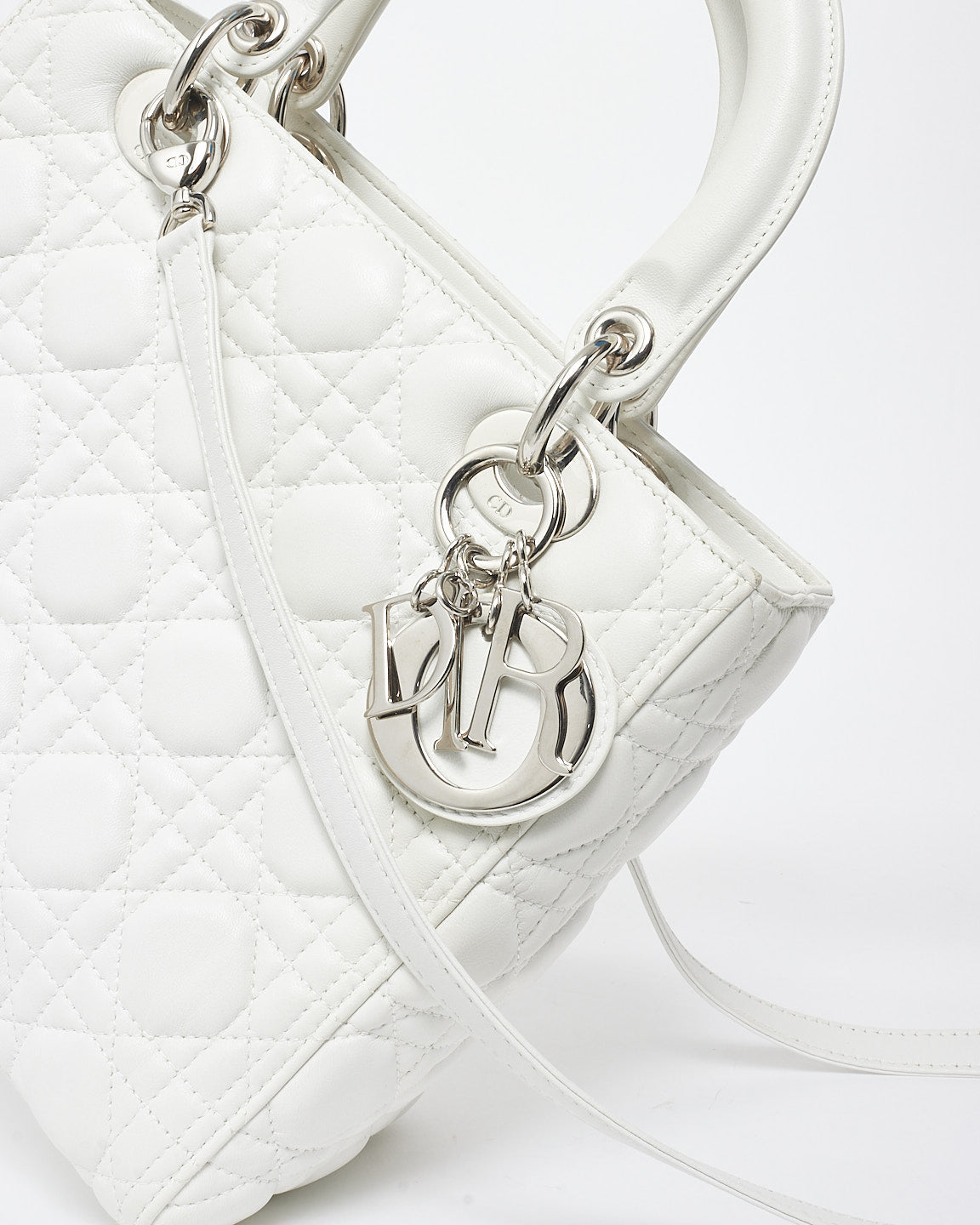 Dior White Cannage Lambskin Leather Medium Lady Dior