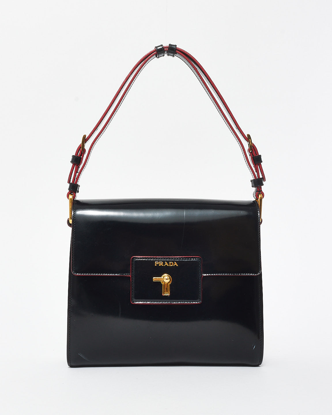 Prada Vintage Black Leather 
Red Lining Shoulder Bag