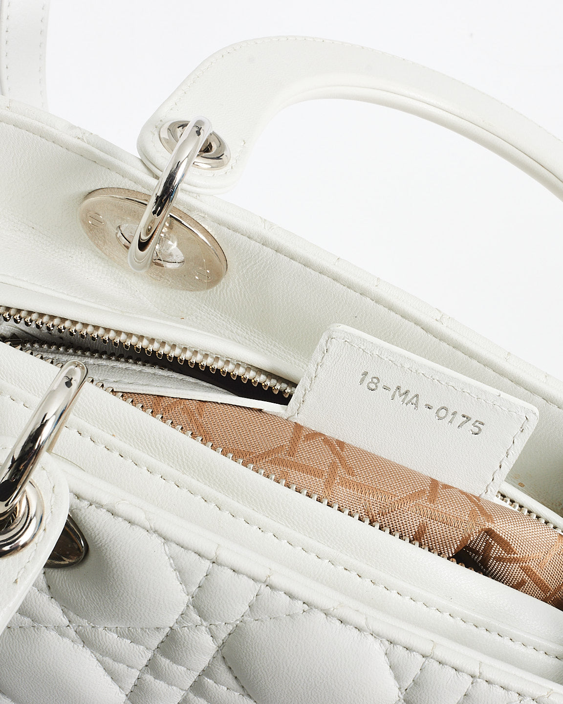 Dior White Cannage Lambskin Leather Medium Lady Dior