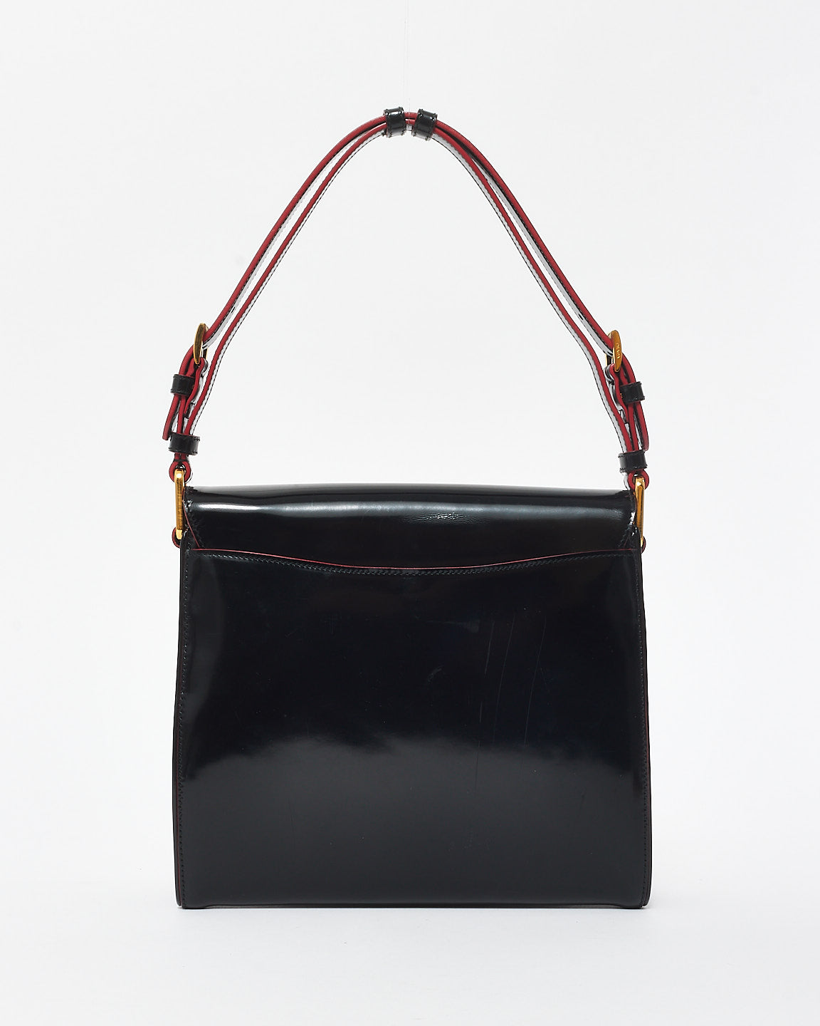 Prada Vintage Black Leather 
Red Lining Shoulder Bag