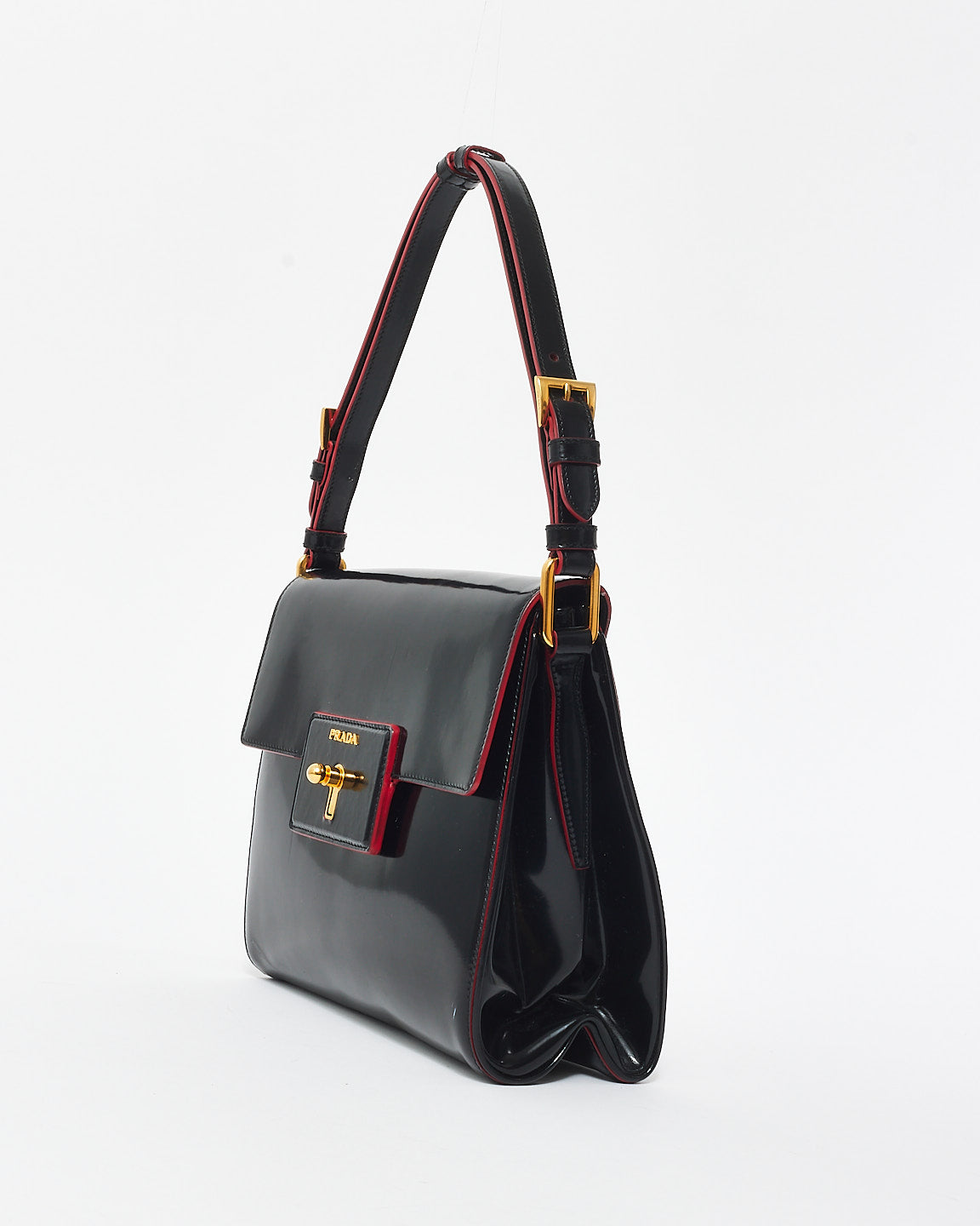 Prada Vintage Black Leather 
Red Lining Shoulder Bag