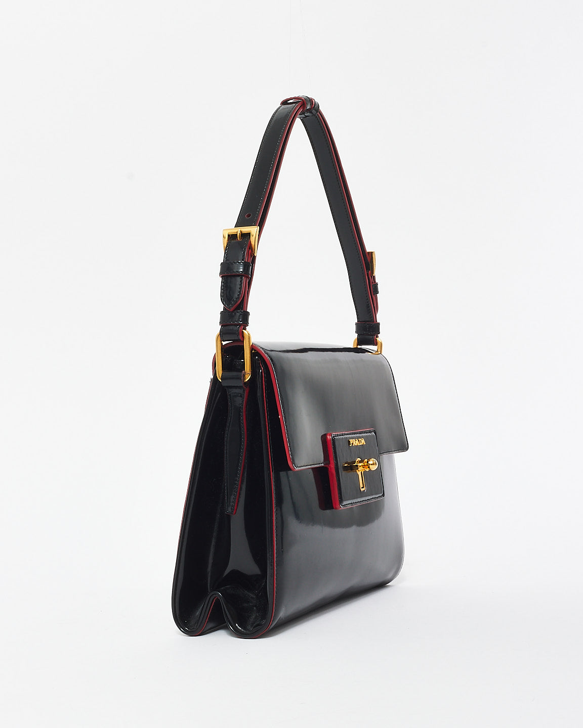 Prada Vintage Black Leather 
Red Lining Shoulder Bag