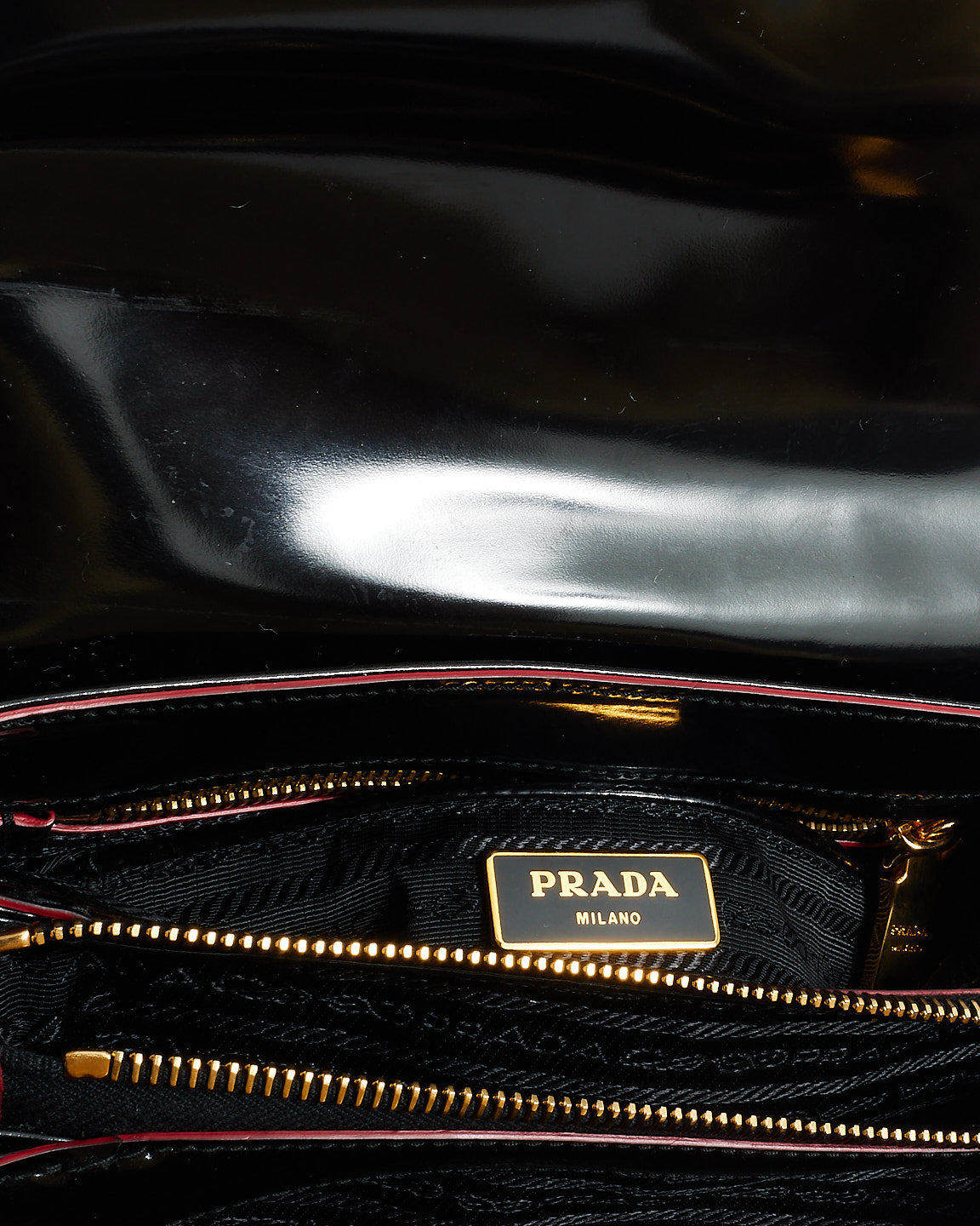 Prada Vintage Black Leather 
Red Lining Shoulder Bag