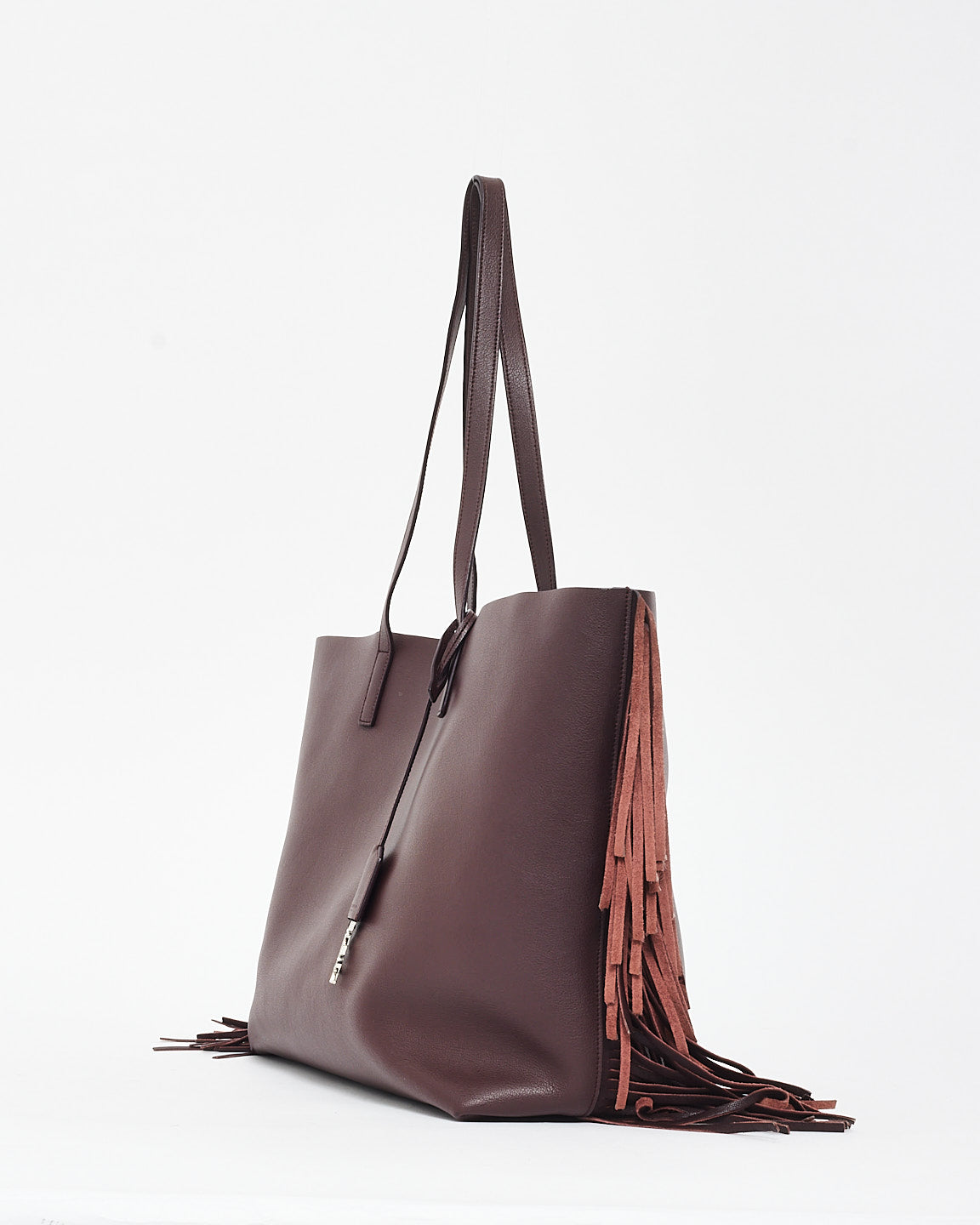 Saint Laurent Burgundy Leather 
Fringe Tote Bag