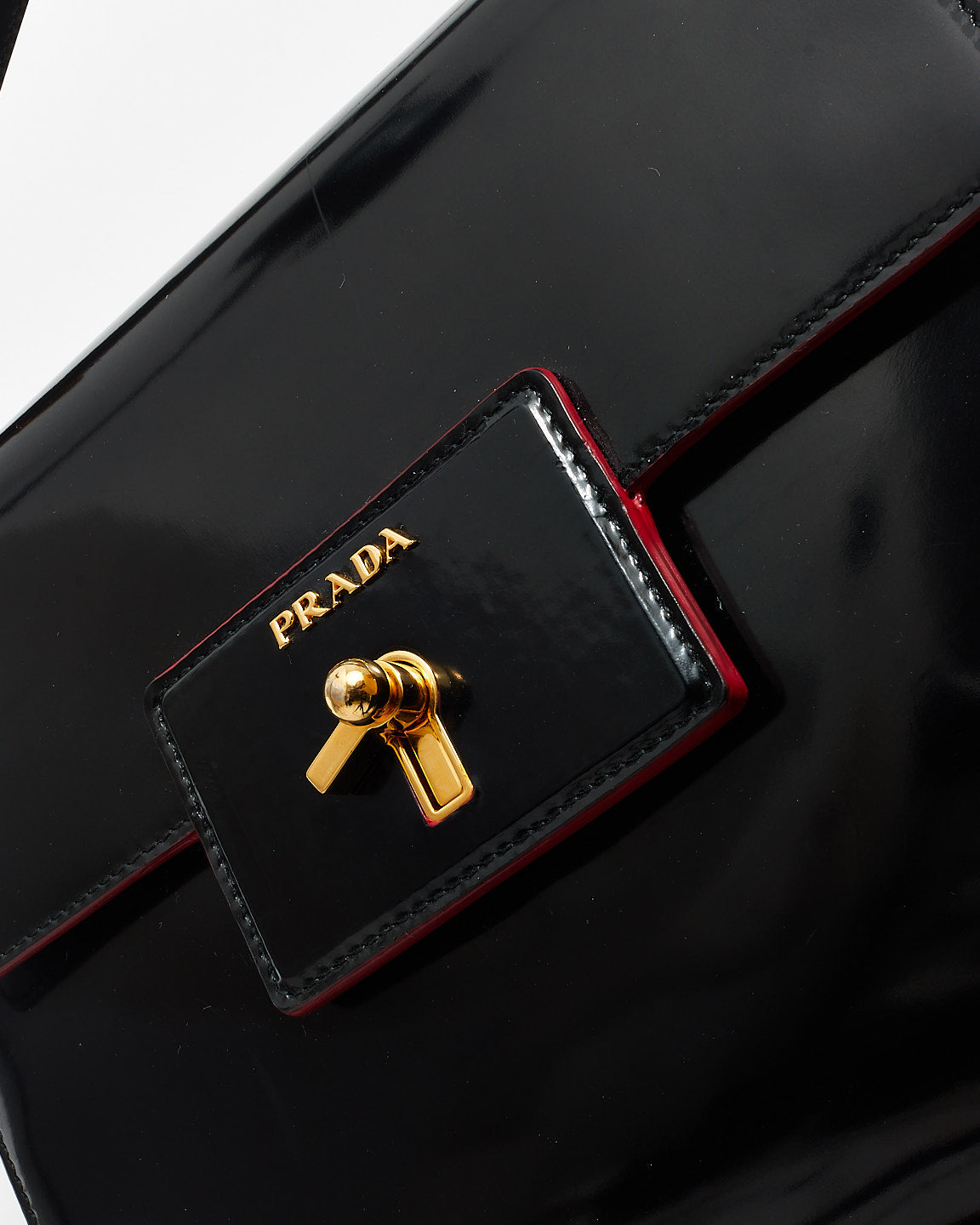 Prada Vintage Black Leather 
Red Lining Shoulder Bag