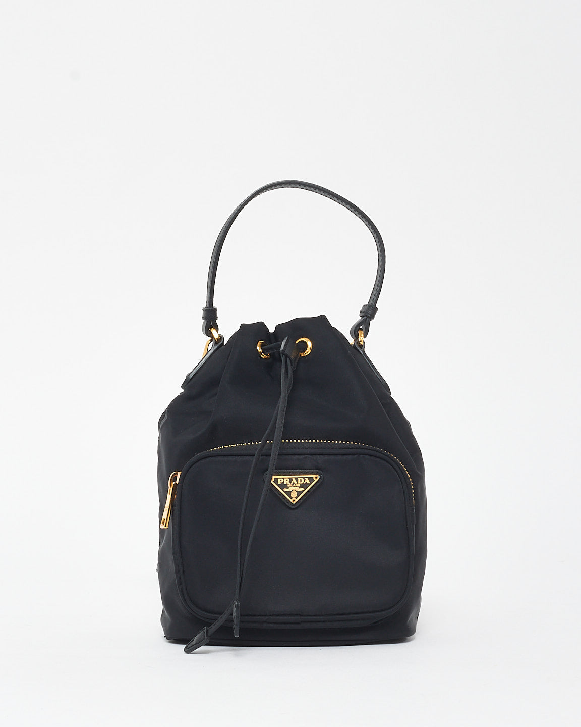 Prada Black Nylon Duet Drawstring Logo Crossbody Bucket Bag