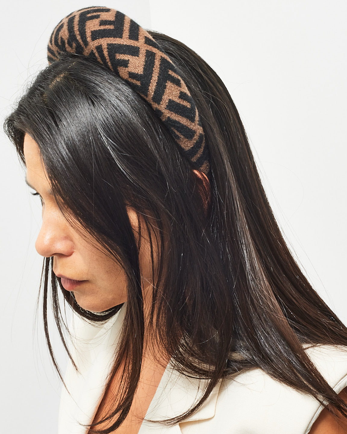 Fendi Brown Zucca Print Wool Headband