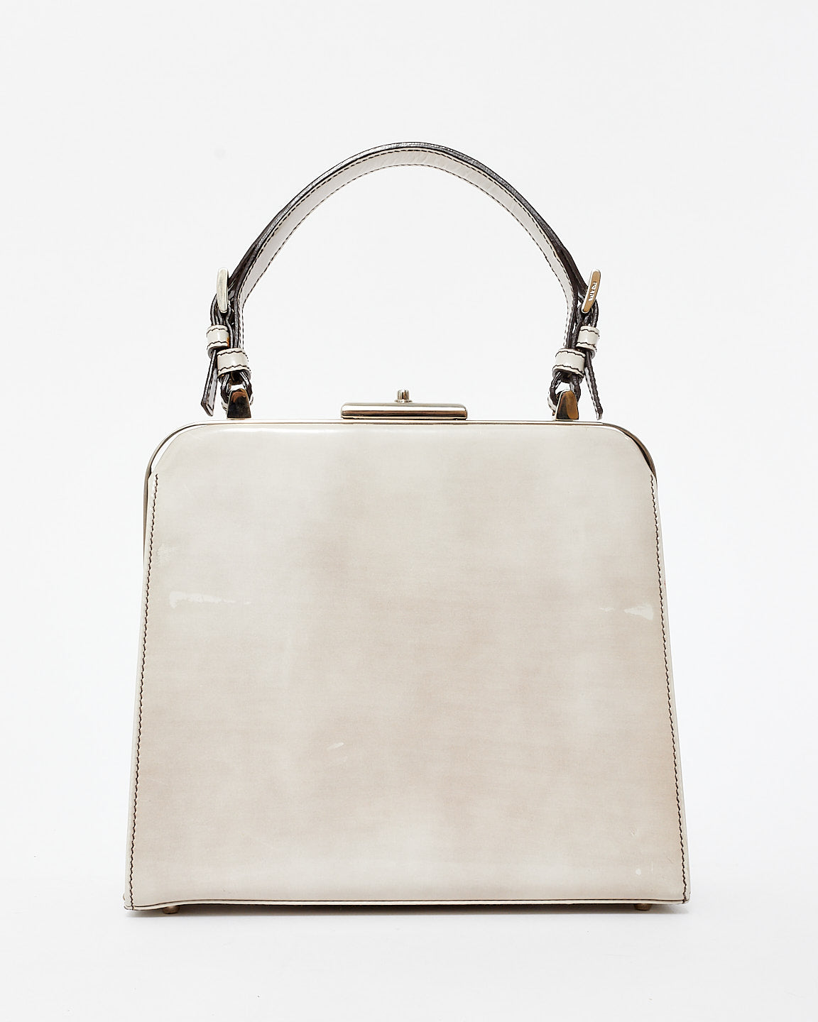 Prada Vintage Light Grey Patent Leather Spazzolato Logo Bag