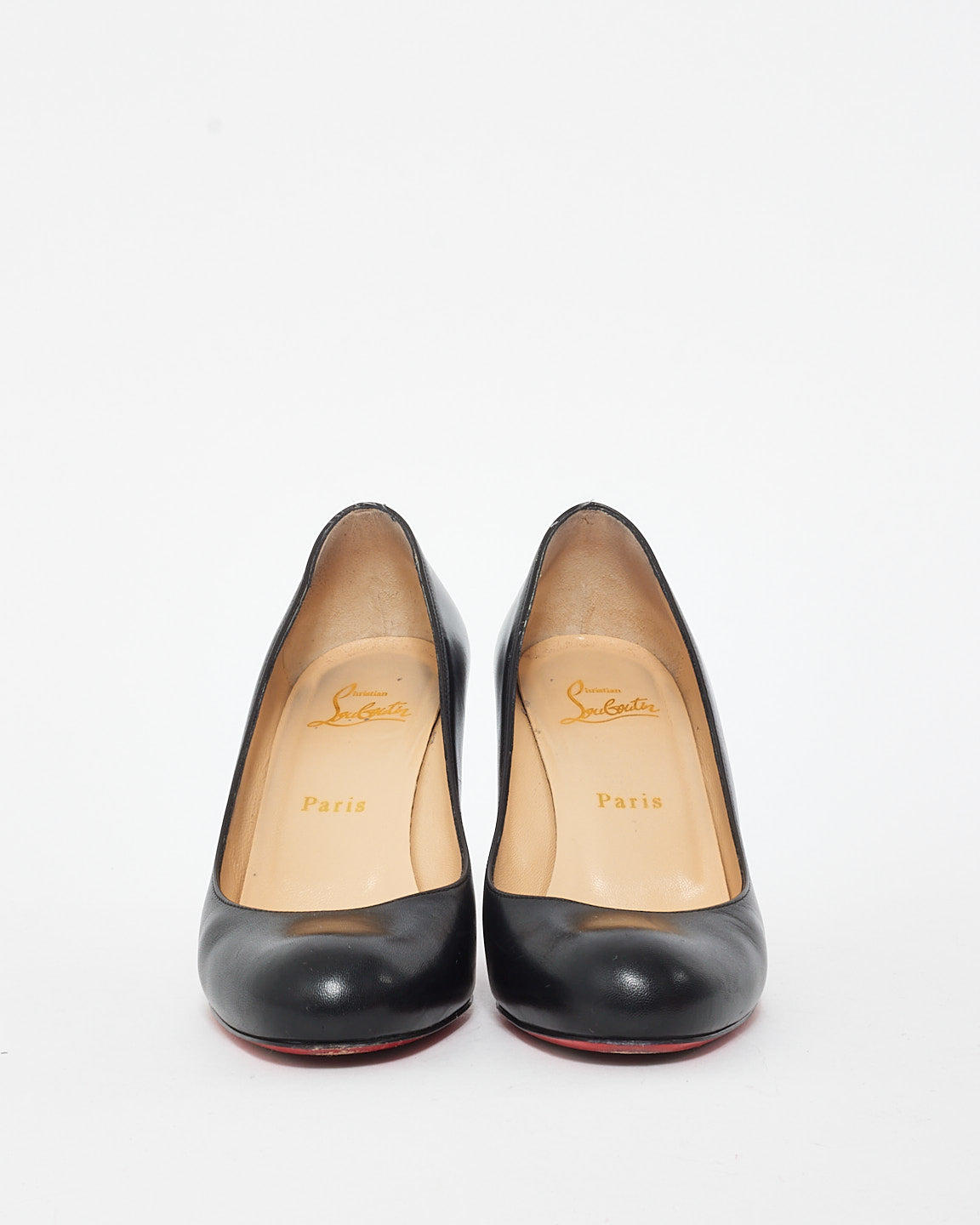 Christian Louboutin Black Leather Round Toe 85MM Pumps - 37