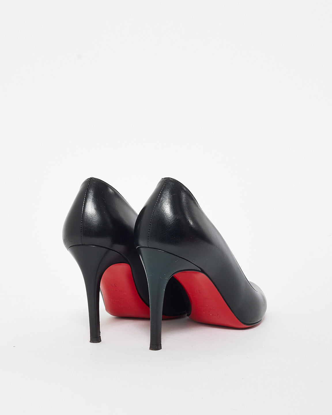 Christian Louboutin Black Leather Round Toe 85MM Pumps - 37