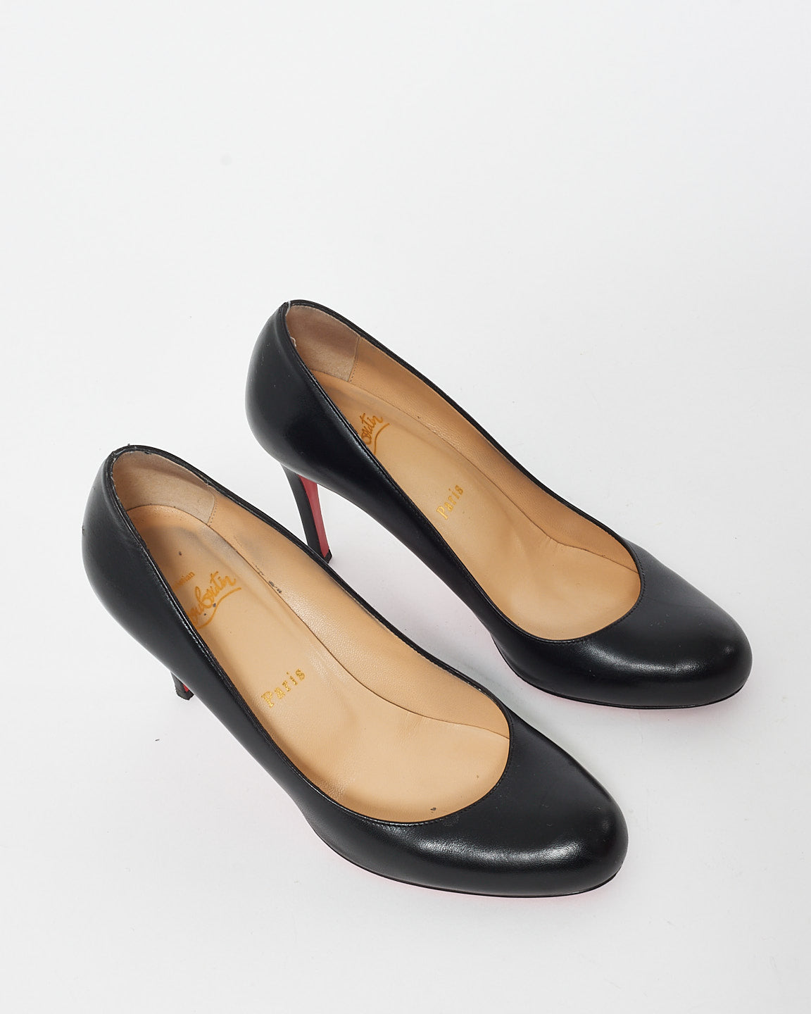 Christian Louboutin Black Leather Round Toe 85MM Pumps - 37