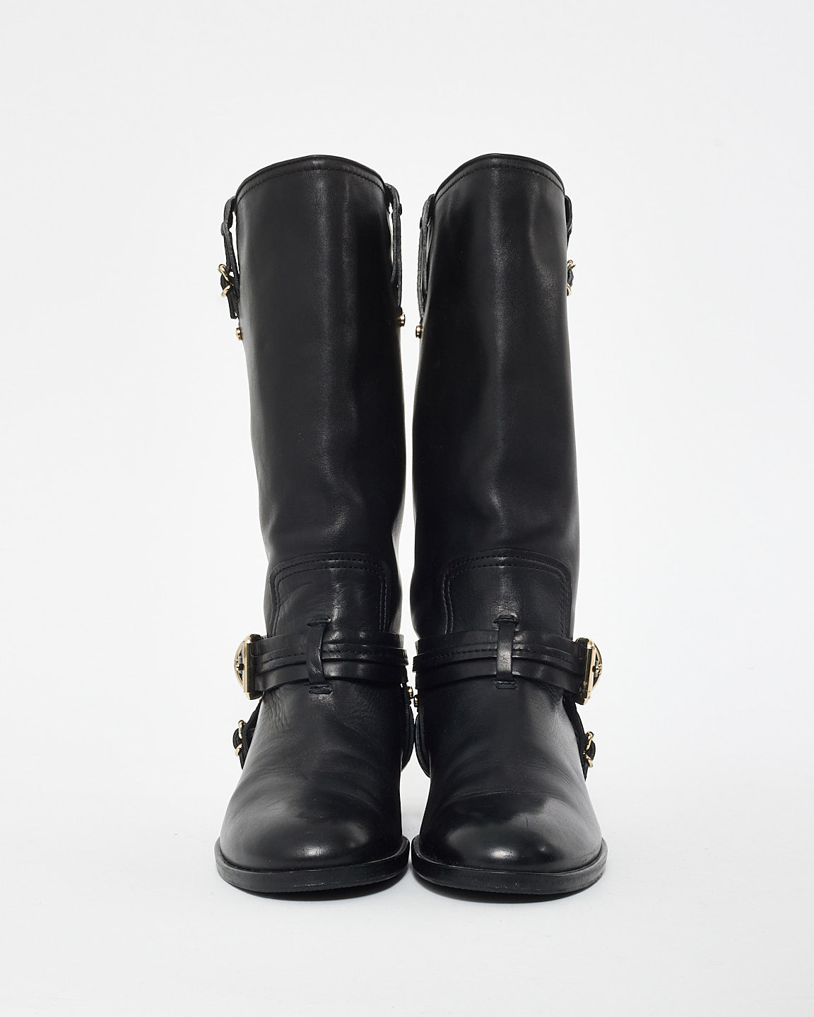 Dior Black Leather 
Buckle Knee High Boots - 37