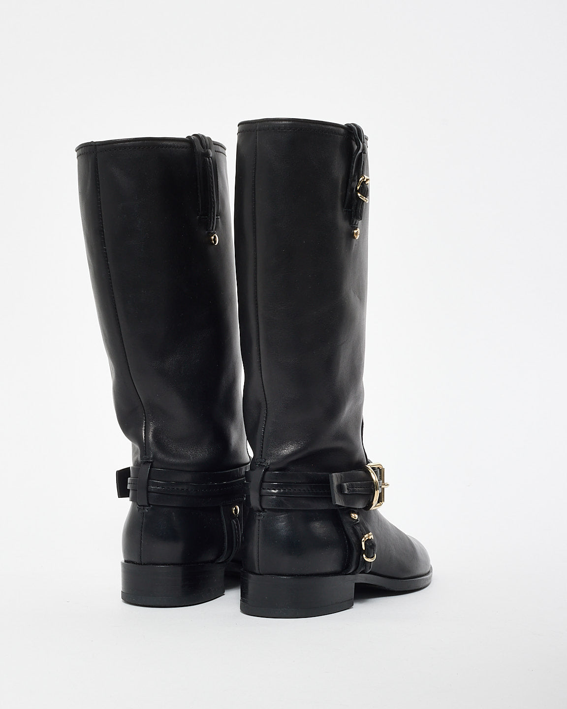 Dior Black Leather 
Buckle Knee High Boots - 37