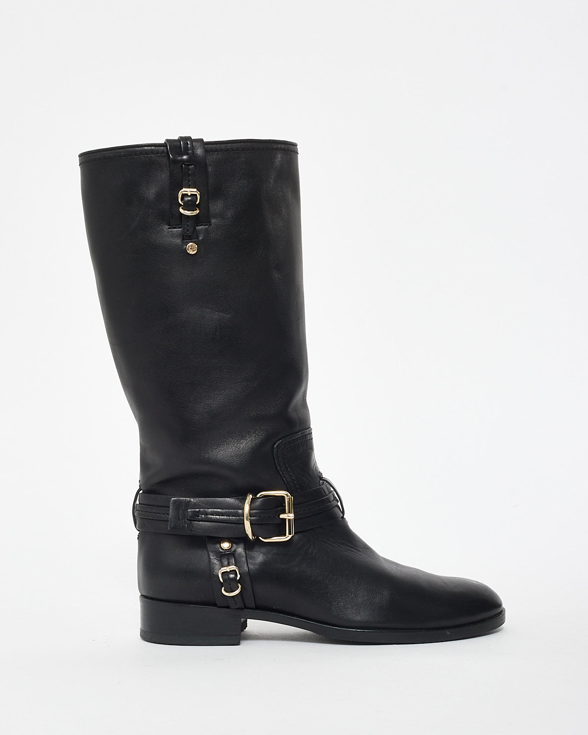 Dior Black Leather 
Buckle Knee High Boots - 37