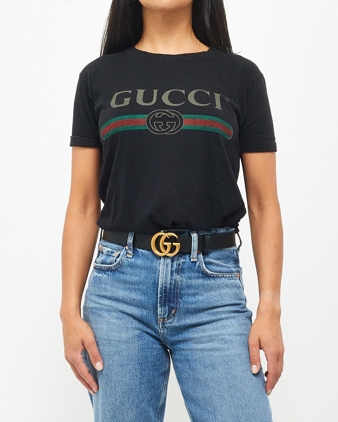 Gucci Black Green 
Red Logo T-Shirt - XXXS