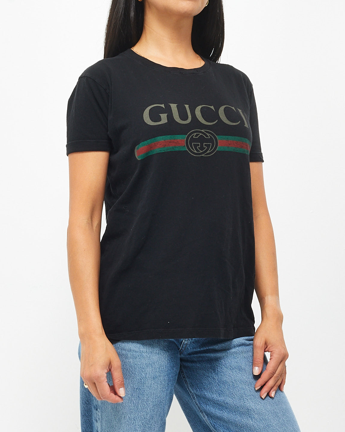 Gucci Black Green 
Red Logo T-Shirt - XXXS