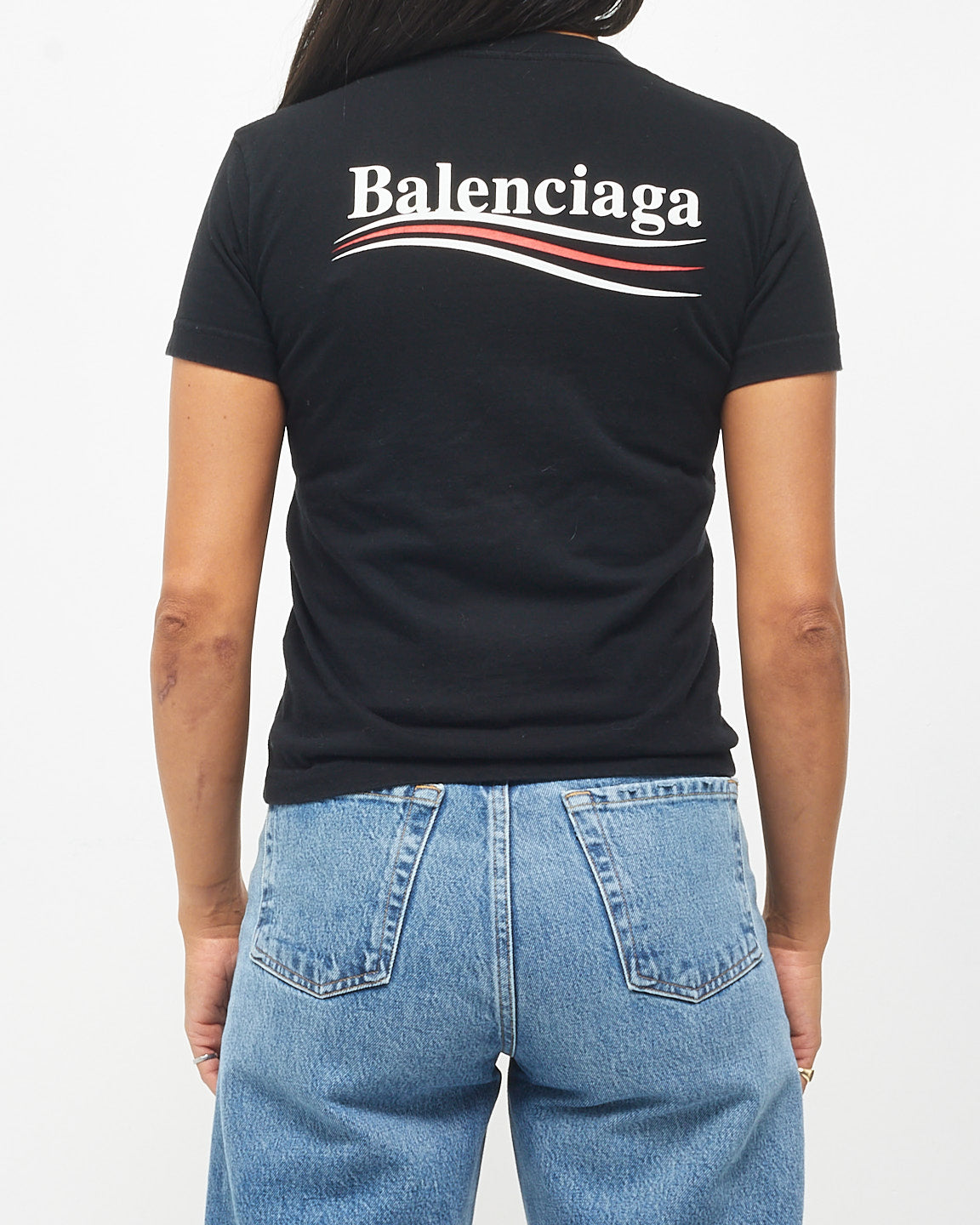 Balenciaga Black White 
Red Logo Cotton T-Shirt - XS