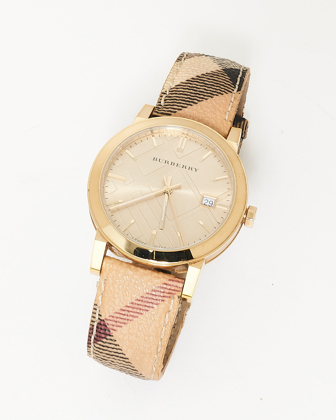 Burberry Champagne Dial 
Leather Nova Check Band City 36 MM Watch