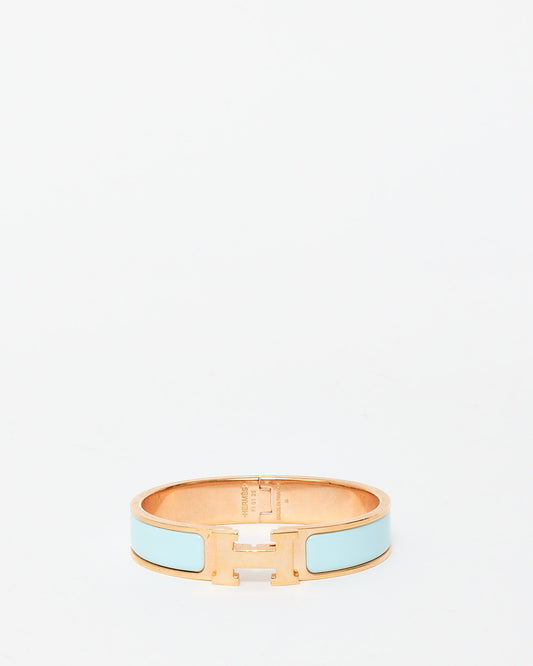 Hermès Blue 
Rose Gold Enamel Clic Clac Bracelet - PM