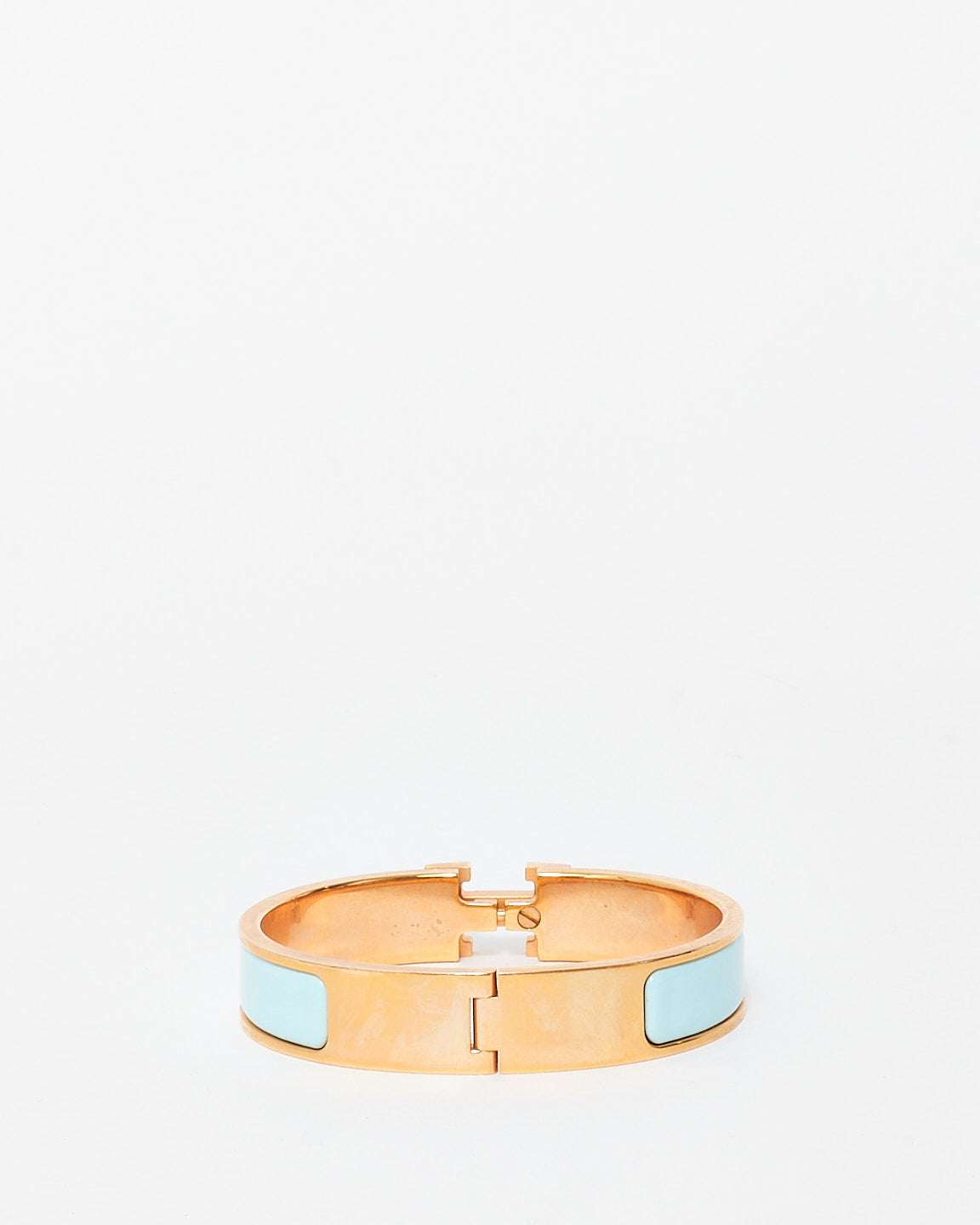 Hermès Blue 
Rose Gold Enamel Clic Clac Bracelet - PM