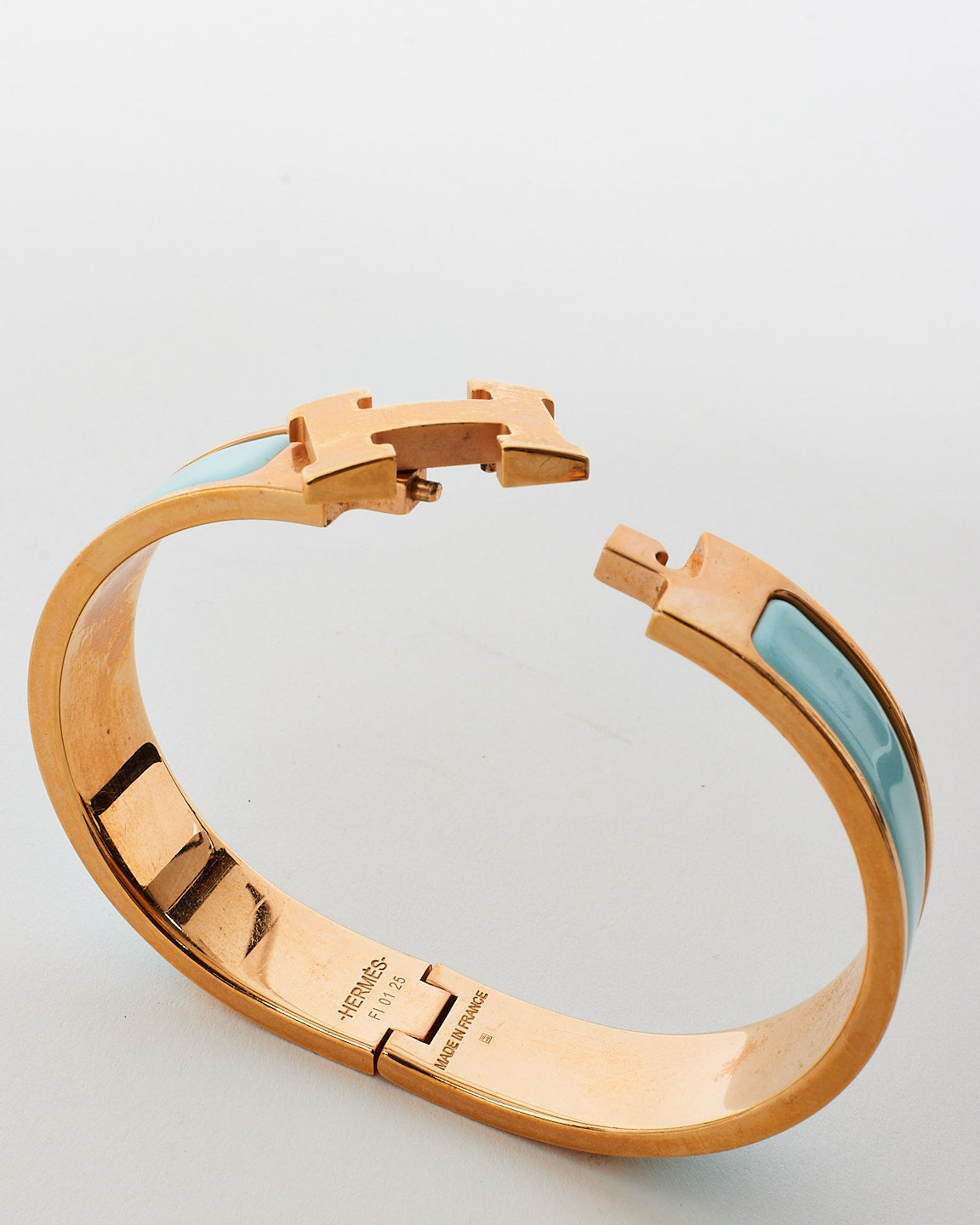 Hermès Blue 
Rose Gold Enamel Clic Clac Bracelet - PM