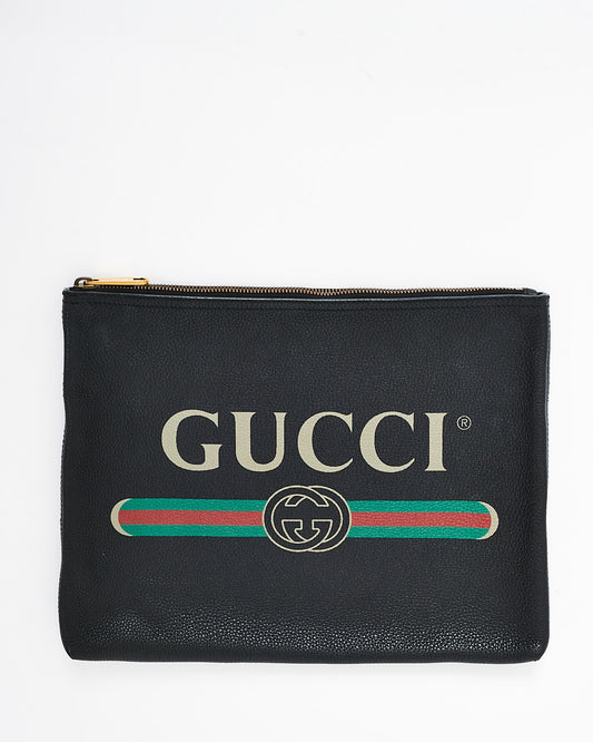 Gucci Black Leather Logo With Green 
Red Web Clutch