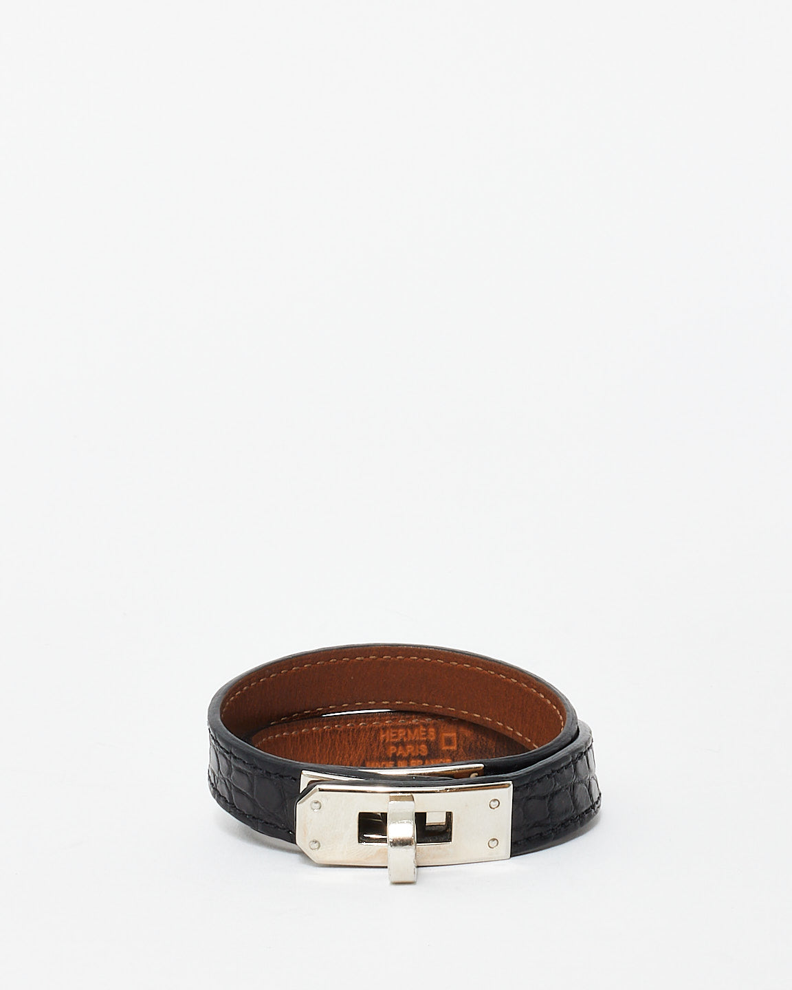 Hermès Black Alligator Kelly Leather Double Bracelet - S