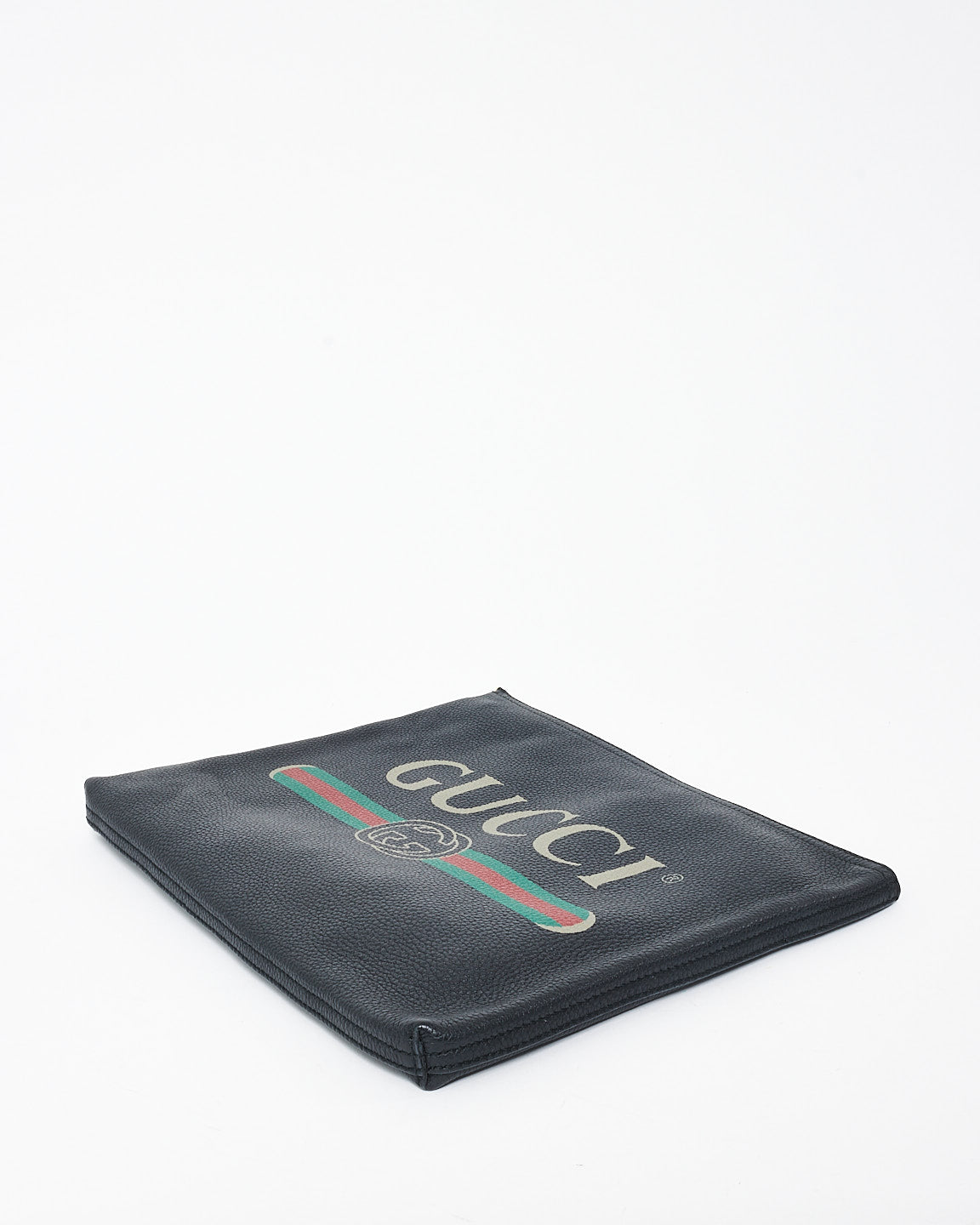 Gucci Black Leather Logo With Green 
Red Web Clutch