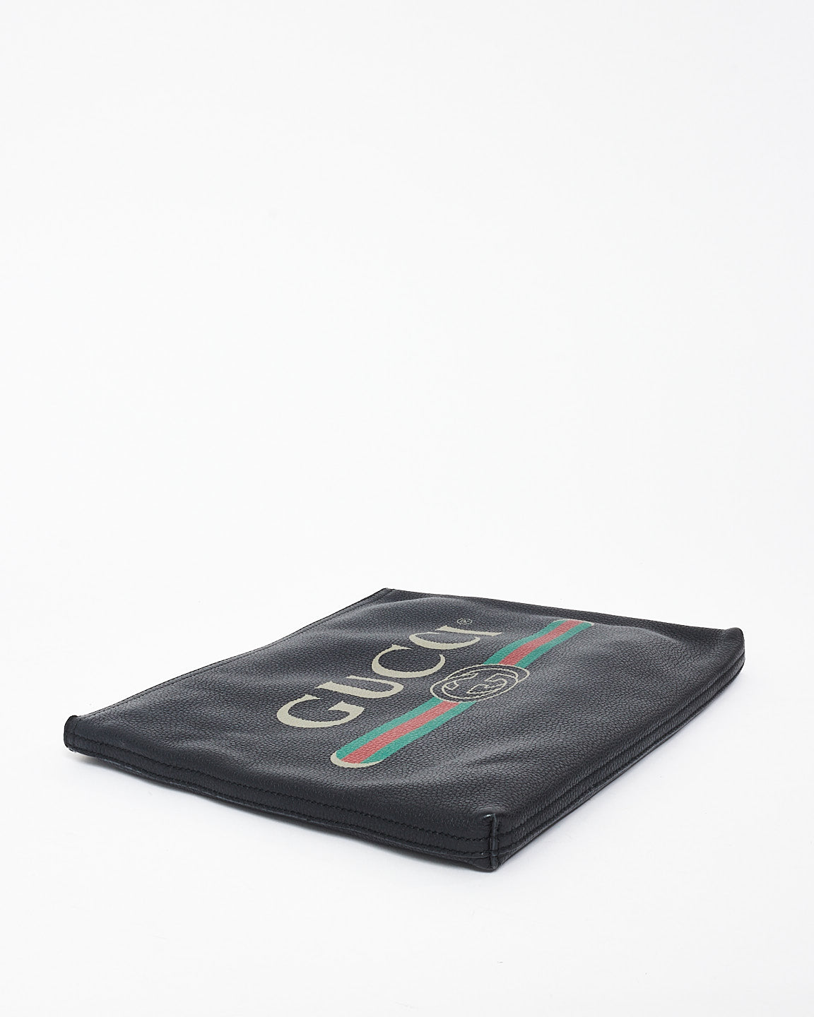 Gucci Black Leather Logo With Green 
Red Web Clutch