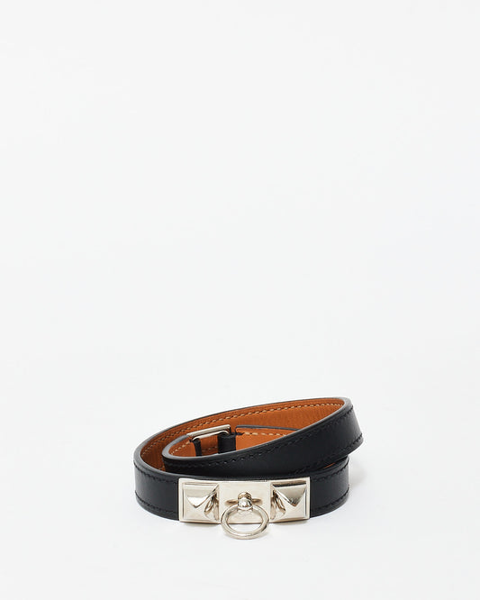 Hermès Black Leather Rivale Double Tour Bracelet - M