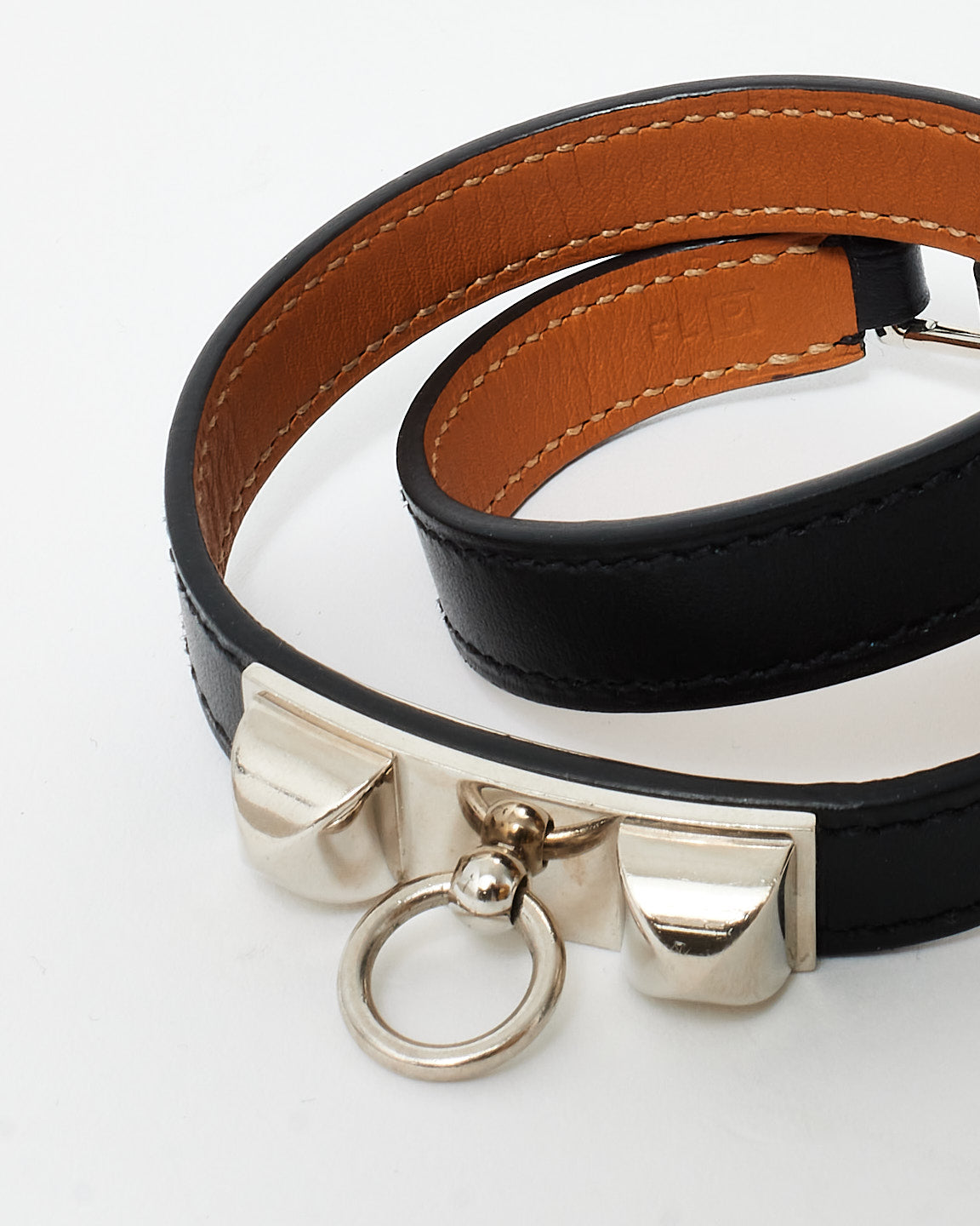 Hermès Black Leather Rivale Double Tour Bracelet - M