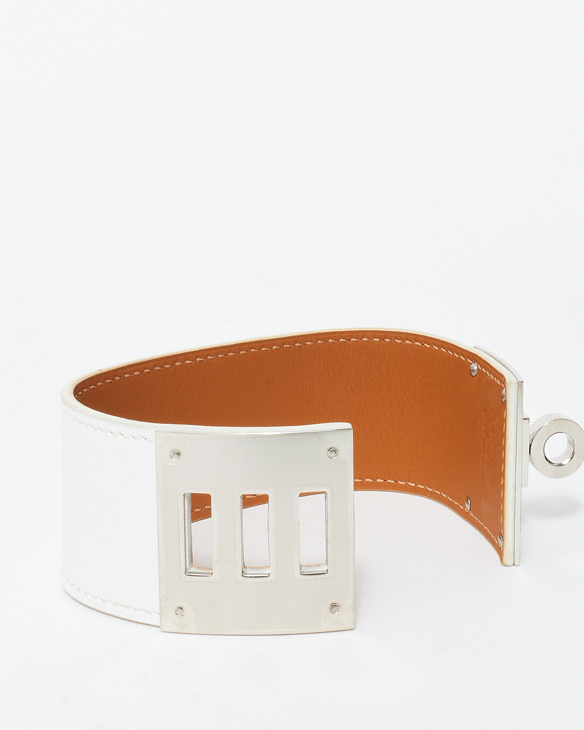 Hermès White Leather Kelly Dog Cuff - T2