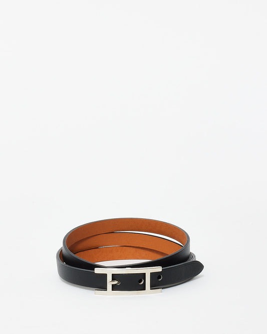 Hermès Black Leather Triple Tour Be Hapi Bracelet - S