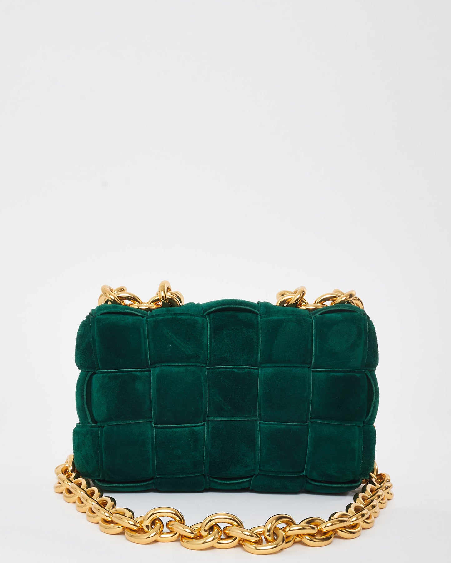 Bottega Veneta Forest Green Suede 
Gold Chain Padded Cassette